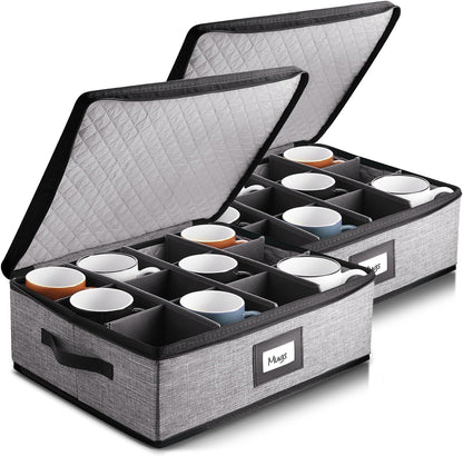 Platter Storage Case, Fine China Storage Containers Hard Shell, Quilted and Stackable 16”x 12.5”x 3.5” Platter Storage Container with Zipper, Handles and Felt Dividers for Moving and Seasonal Storage