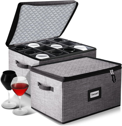 Platter Storage Case, Fine China Storage Containers Hard Shell, Quilted and Stackable 16”x 12.5”x 3.5” Platter Storage Container with Zipper, Handles and Felt Dividers for Moving and Seasonal Storage