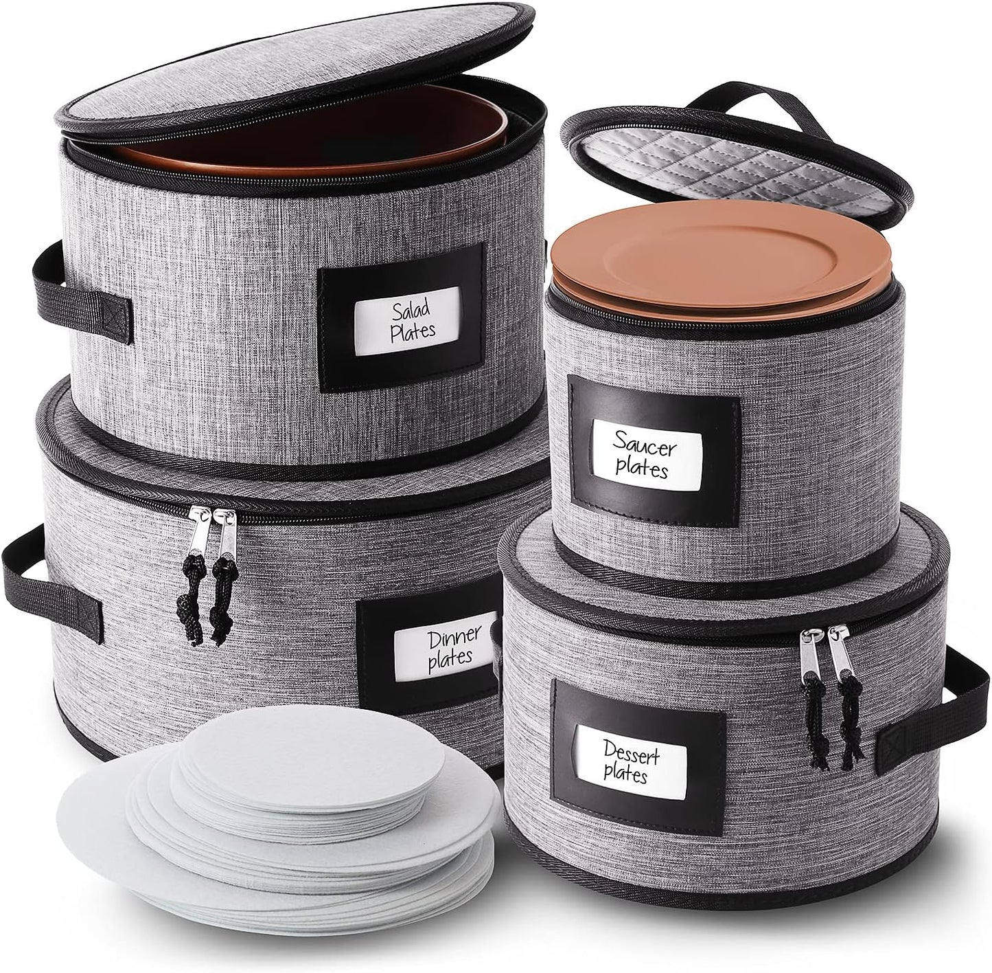 Platter Storage Case, Fine China Storage Containers Hard Shell, Quilted and Stackable 16”x 12.5”x 3.5” Platter Storage Container with Zipper, Handles and Felt Dividers for Moving and Seasonal Storage