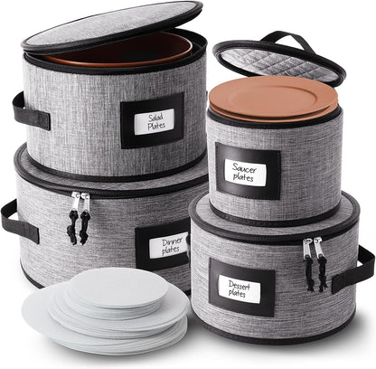 Platter Storage Case, Fine China Storage Containers Hard Shell, Quilted and Stackable 16”x 12.5”x 3.5” Platter Storage Container with Zipper, Handles and Felt Dividers for Moving and Seasonal Storage