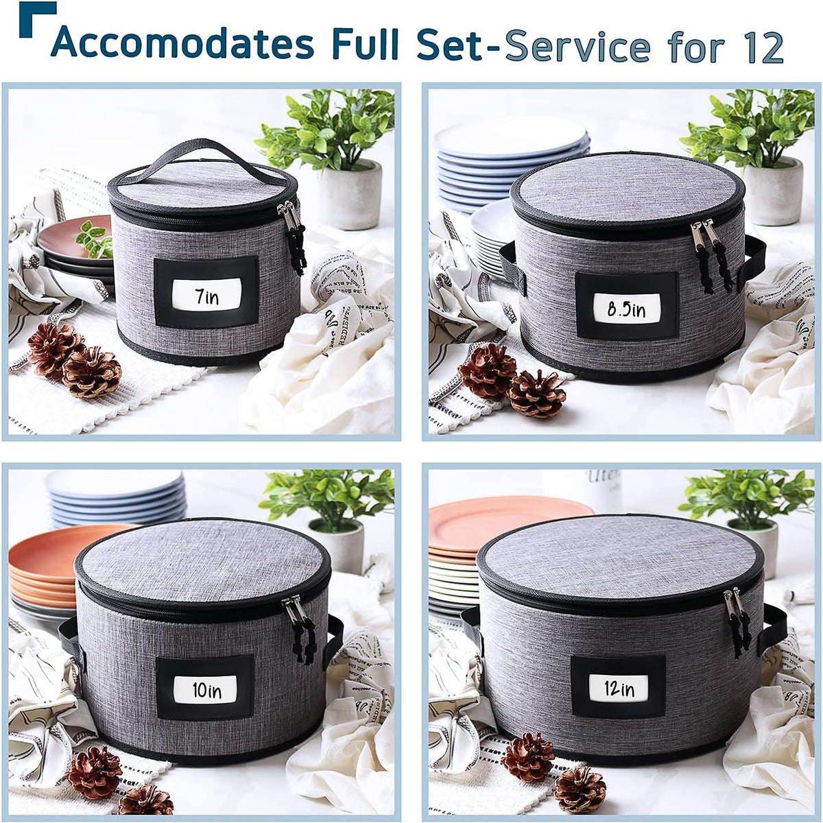 Platter Storage Case, Fine China Storage Containers Hard Shell, Quilted and Stackable 16”x 12.5”x 3.5” Platter Storage Container with Zipper, Handles and Felt Dividers for Moving and Seasonal Storage