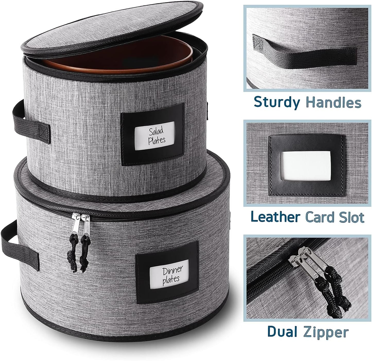 Platter Storage Case, Fine China Storage Containers Hard Shell, Quilted and Stackable 16”x 12.5”x 3.5” Platter Storage Container with Zipper, Handles and Felt Dividers for Moving and Seasonal Storage