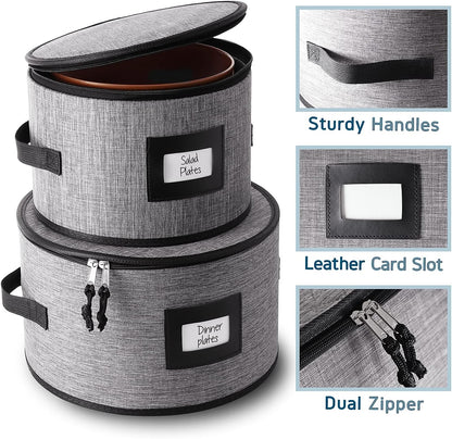 Platter Storage Case, Fine China Storage Containers Hard Shell, Quilted and Stackable 16”x 12.5”x 3.5” Platter Storage Container with Zipper, Handles and Felt Dividers for Moving and Seasonal Storage