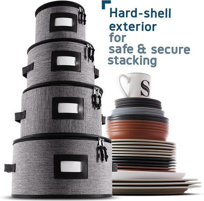 Platter Storage Case, Fine China Storage Containers Hard Shell, Quilted and Stackable 16”x 12.5”x 3.5” Platter Storage Container with Zipper, Handles and Felt Dividers for Moving and Seasonal Storage