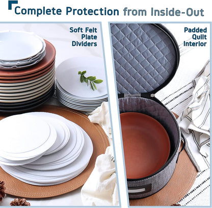 Platter Storage Case, Fine China Storage Containers Hard Shell, Quilted and Stackable 16”x 12.5”x 3.5” Platter Storage Container with Zipper, Handles and Felt Dividers for Moving and Seasonal Storage