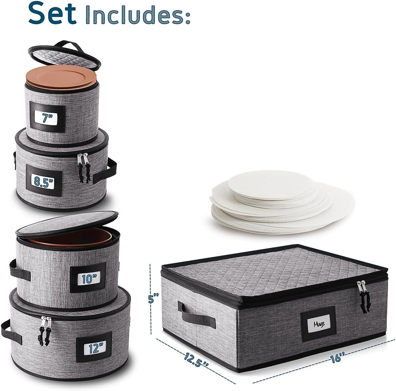 Platter Storage Case, Fine China Storage Containers Hard Shell, Quilted and Stackable 16”x 12.5”x 3.5” Platter Storage Container with Zipper, Handles and Felt Dividers for Moving and Seasonal Storage