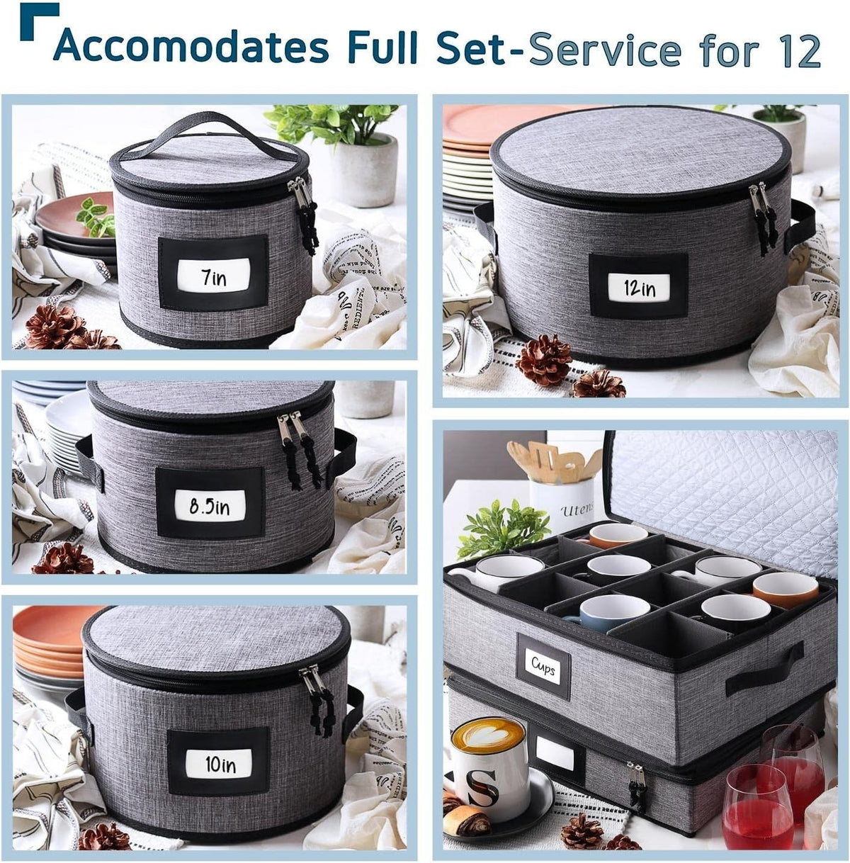 Platter Storage Case, Fine China Storage Containers Hard Shell, Quilted and Stackable 16”x 12.5”x 3.5” Platter Storage Container with Zipper, Handles and Felt Dividers for Moving and Seasonal Storage