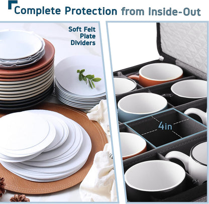 Platter Storage Case, Fine China Storage Containers Hard Shell, Quilted and Stackable 16”x 12.5”x 3.5” Platter Storage Container with Zipper, Handles and Felt Dividers for Moving and Seasonal Storage