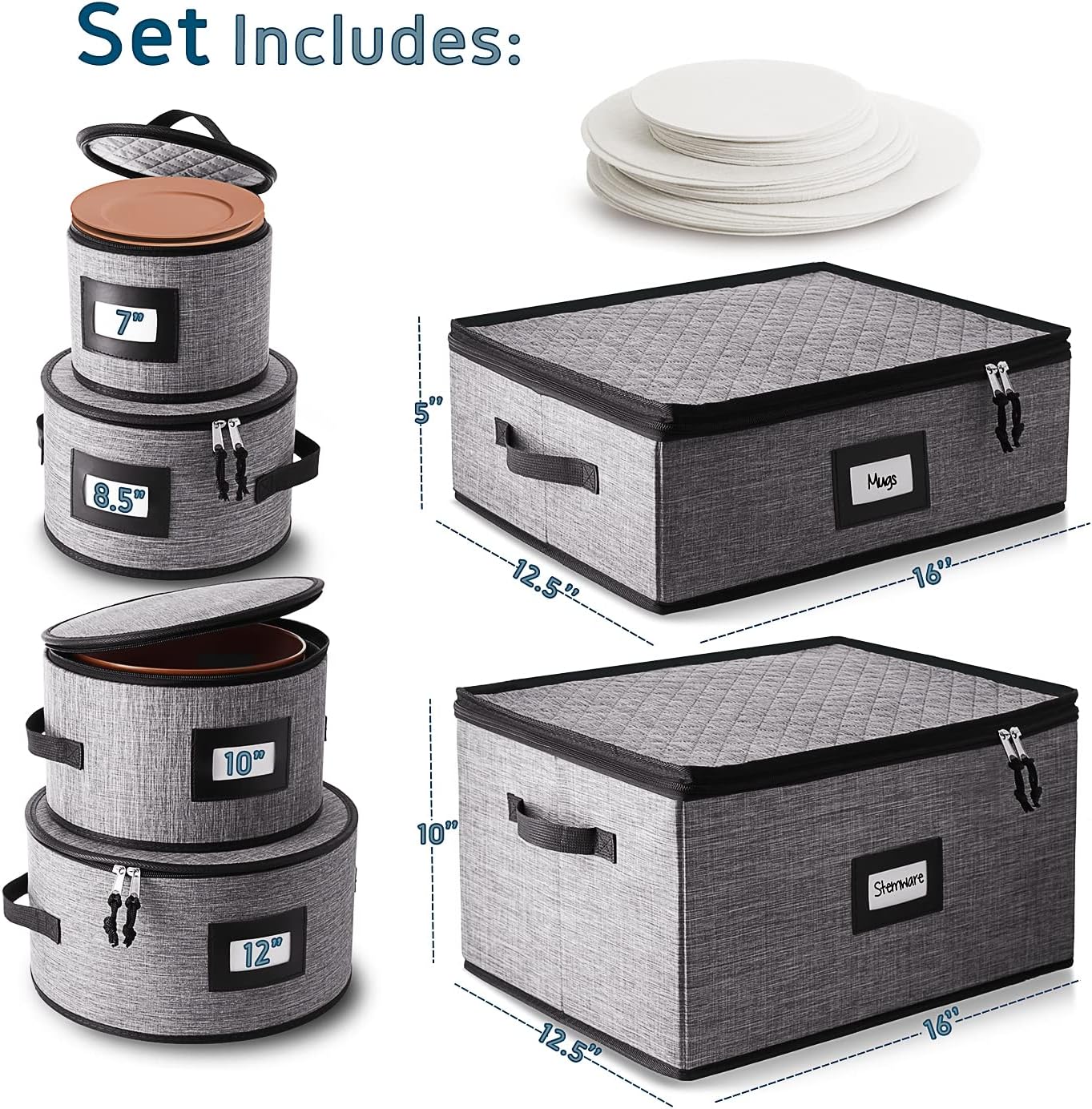 Platter Storage Case, Fine China Storage Containers Hard Shell, Quilted and Stackable 16”x 12.5”x 3.5” Platter Storage Container with Zipper, Handles and Felt Dividers for Moving and Seasonal Storage