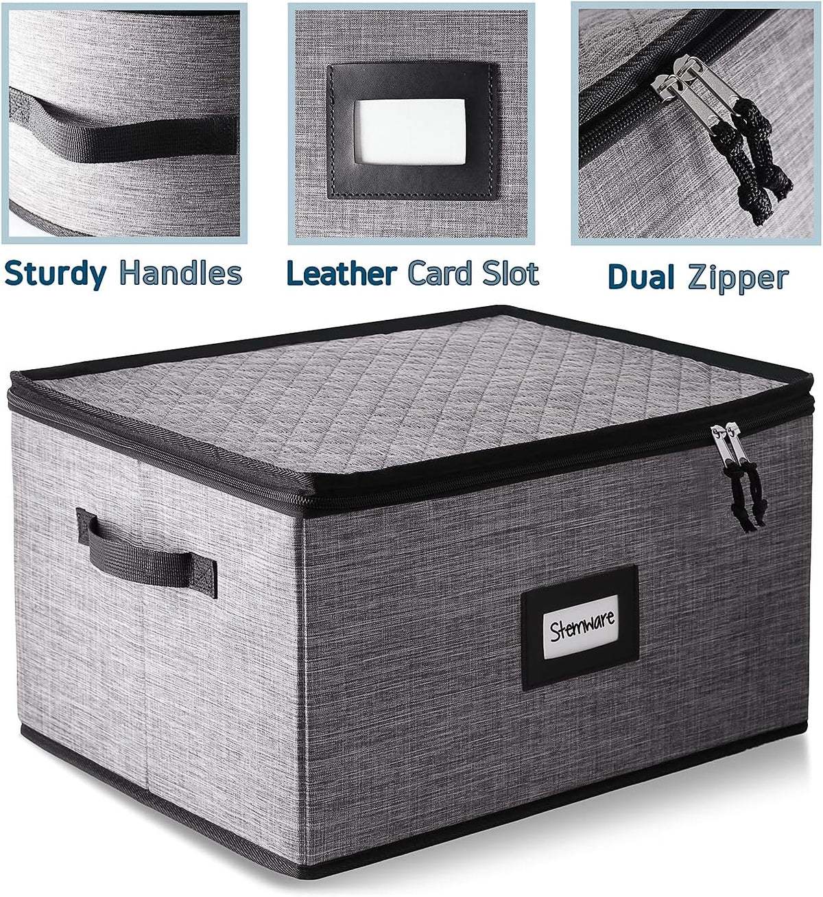 Platter Storage Case, Fine China Storage Containers Hard Shell, Quilted and Stackable 16”x 12.5”x 3.5” Platter Storage Container with Zipper, Handles and Felt Dividers for Moving and Seasonal Storage