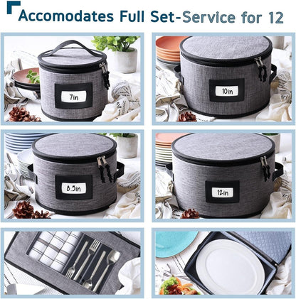 Platter Storage Case, Fine China Storage Containers Hard Shell, Quilted and Stackable 16”x 12.5”x 3.5” Platter Storage Container with Zipper, Handles and Felt Dividers for Moving and Seasonal Storage
