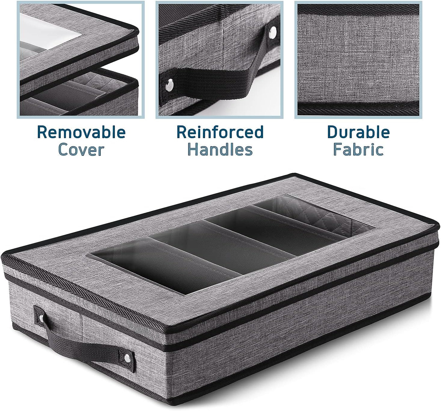 Platter Storage Case, Fine China Storage Containers Hard Shell, Quilted and Stackable 16”x 12.5”x 3.5” Platter Storage Container with Zipper, Handles and Felt Dividers for Moving and Seasonal Storage