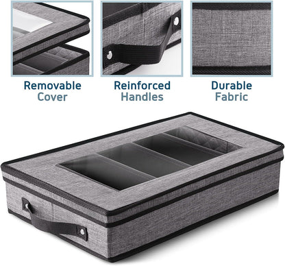 Platter Storage Case, Fine China Storage Containers Hard Shell, Quilted and Stackable 16”x 12.5”x 3.5” Platter Storage Container with Zipper, Handles and Felt Dividers for Moving and Seasonal Storage