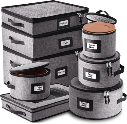 Platter Storage Case, Fine China Storage Containers Hard Shell, Quilted and Stackable 16”x 12.5”x 3.5” Platter Storage Container with Zipper, Handles and Felt Dividers for Moving and Seasonal Storage