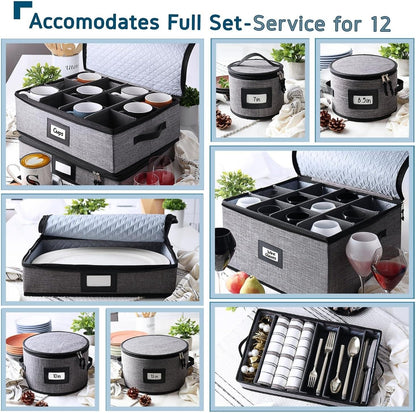 Platter Storage Case, Fine China Storage Containers Hard Shell, Quilted and Stackable 16”x 12.5”x 3.5” Platter Storage Container with Zipper, Handles and Felt Dividers for Moving and Seasonal Storage
