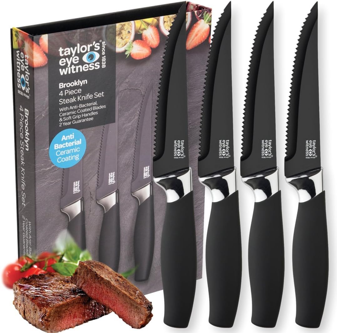 Kitchen Knife Gift Set - Brooklyn . Rose Gold Colored Bolsters, Matching Finely Ground Razor Sharp Titanium Coated Blades. Soft Grip Handles. 2yr Peace of Mind
