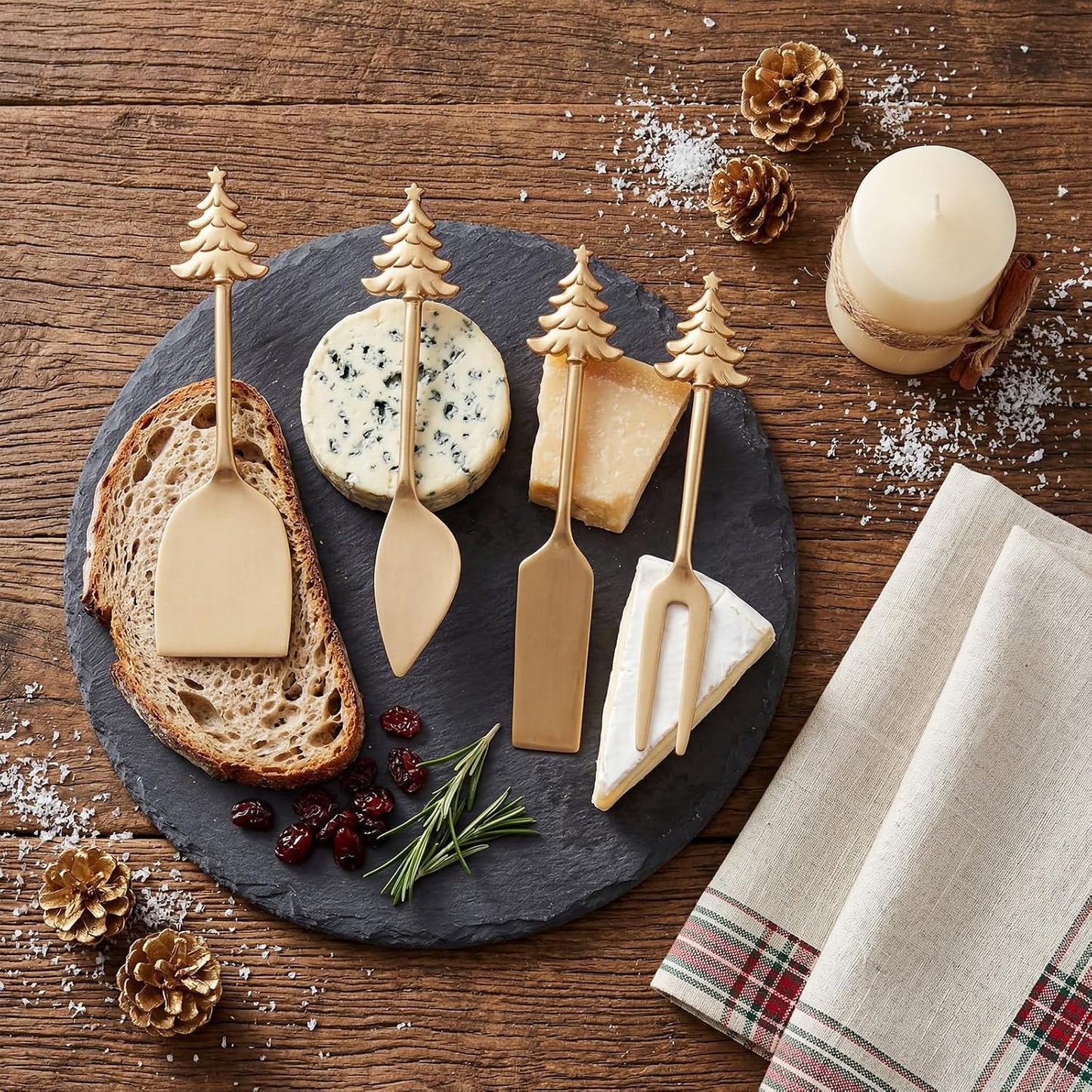 Set of 4 Bee Cheese Knives Set with Bag Cheese Spreaders Bee Brass Knives Slicer and Butter Cutter for Charcuterie Boards Accessories