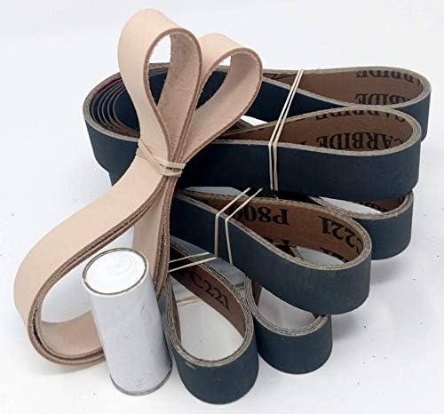 1X30 Knife Sharpening Belt Kit with Super Strop Leather Honing Belt & 15 Pack of Premium Quality Silicon Carbide Sharpening Sanding Belts 600, 800, 1000 Grit.