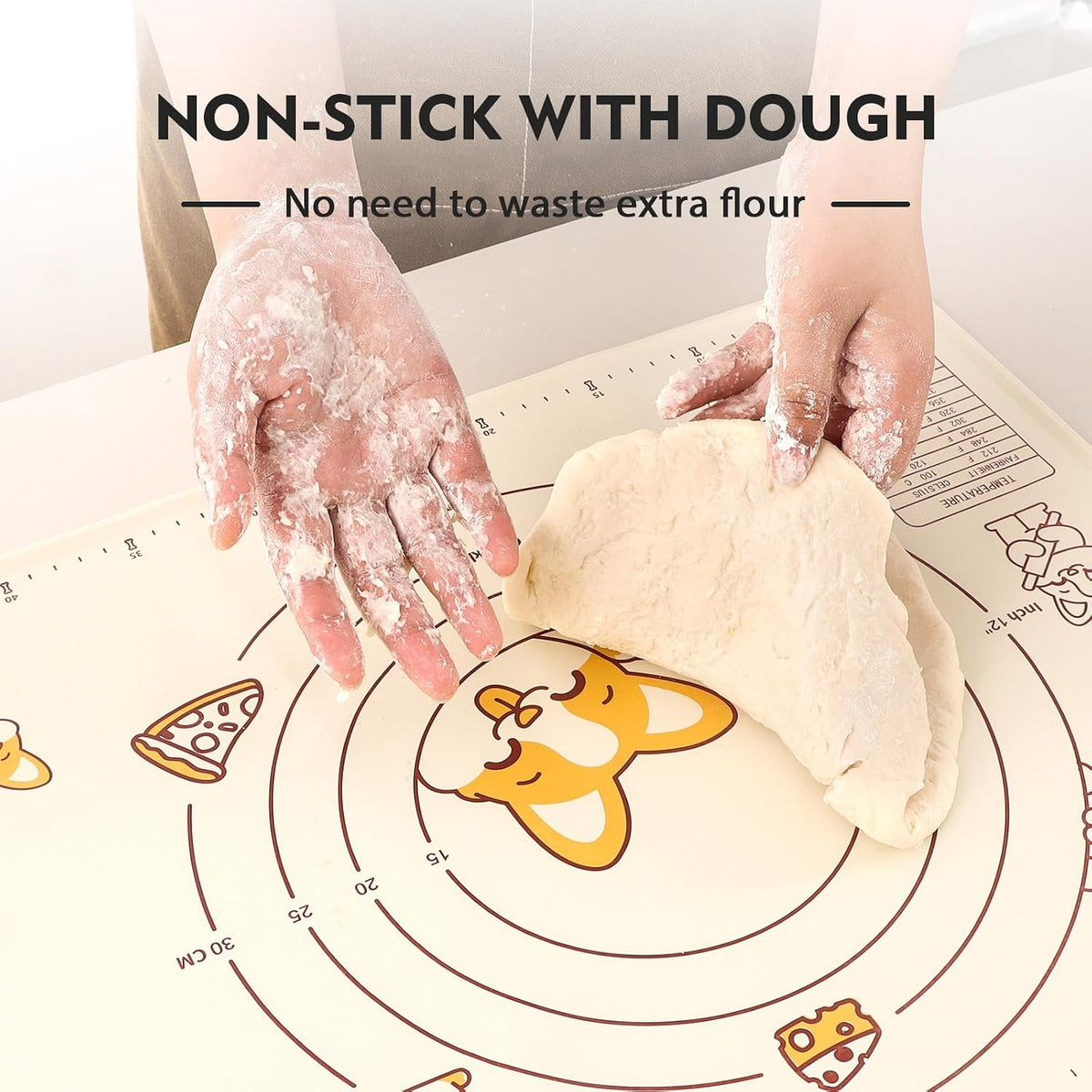 Silicone Baking Mat Sheet and Pastry Dough Cutter, 0.5 Inch Thick 20'' X 16" BPA free Silicone Rolling Mat, Non-Stick and Anti-Slip, Dishwasher Safe (Beige)