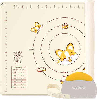 Silicone Baking Mat Sheet and Pastry Dough Cutter, 0.5 Inch Thick 20'' X 16" BPA free Silicone Rolling Mat, Non-Stick and Anti-Slip, Dishwasher Safe (Beige)