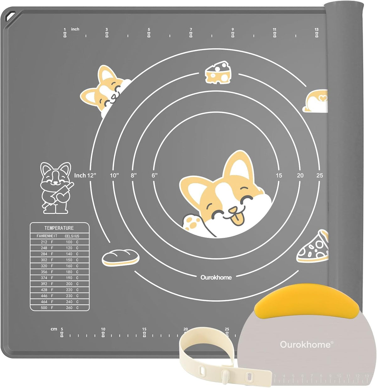 Silicone Baking Mat Sheet and Pastry Dough Cutter, 0.5 Inch Thick 20'' X 16" BPA free Silicone Rolling Mat, Non-Stick and Anti-Slip, Dishwasher Safe (Beige)