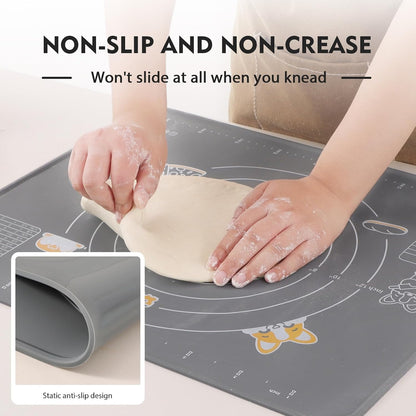 Silicone Baking Mat Sheet and Pastry Dough Cutter, 0.5 Inch Thick 20'' X 16" BPA free Silicone Rolling Mat, Non-Stick and Anti-Slip, Dishwasher Safe (Beige)