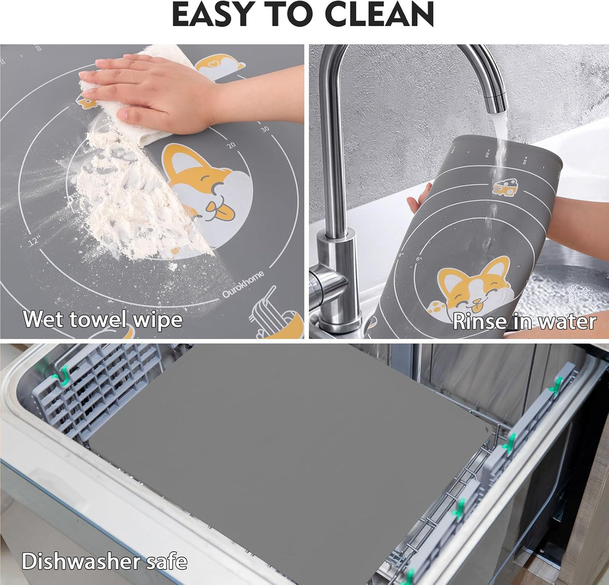 Silicone Baking Mat Sheet and Pastry Dough Cutter, 0.5 Inch Thick 20'' X 16" BPA free Silicone Rolling Mat, Non-Stick and Anti-Slip, Dishwasher Safe (Beige)