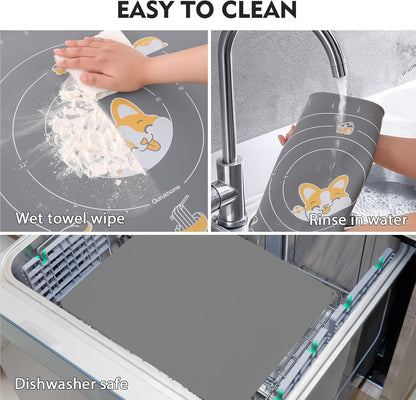 Silicone Baking Mat Sheet and Pastry Dough Cutter, 0.5 Inch Thick 20'' X 16" BPA free Silicone Rolling Mat, Non-Stick and Anti-Slip, Dishwasher Safe (Beige)