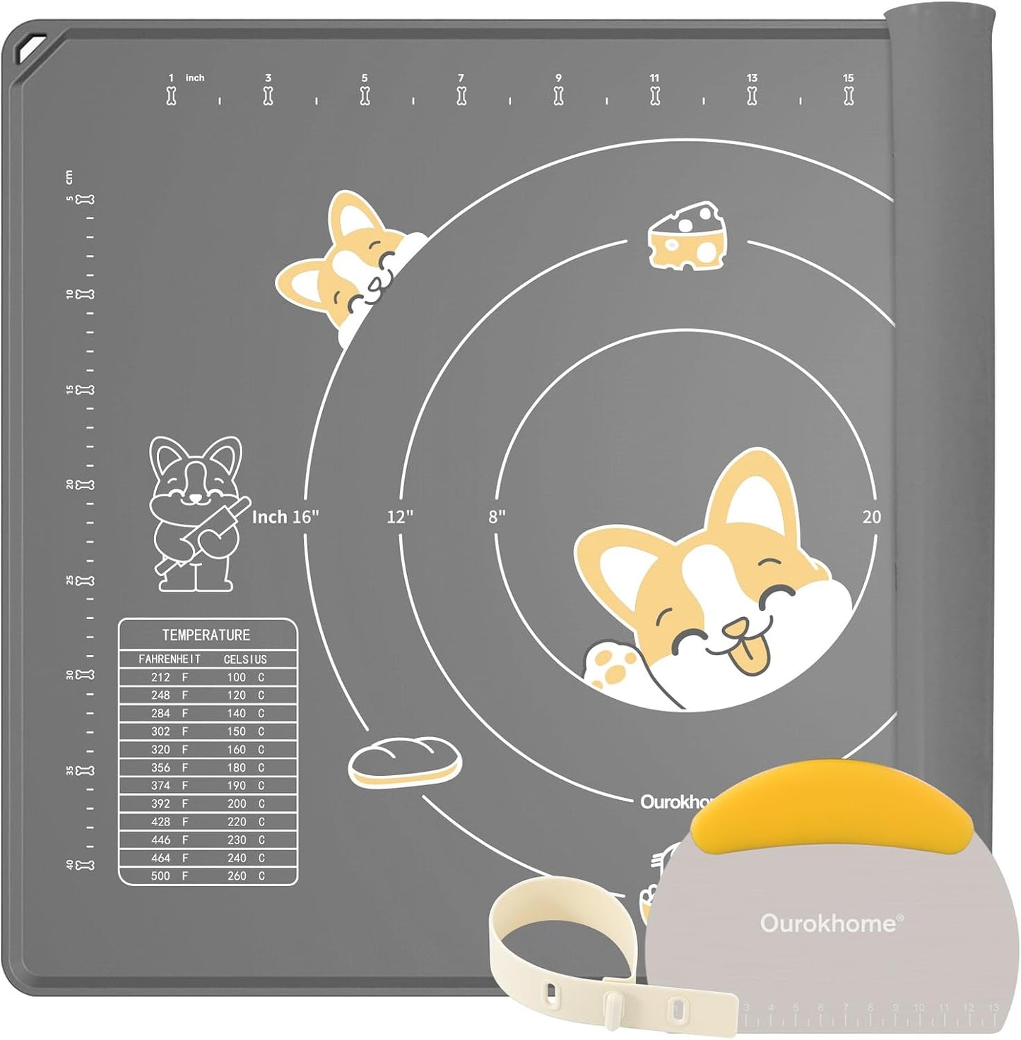 Silicone Baking Mat Sheet and Pastry Dough Cutter, 0.5 Inch Thick 20'' X 16" BPA free Silicone Rolling Mat, Non-Stick and Anti-Slip, Dishwasher Safe (Beige)