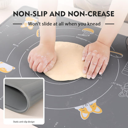 Silicone Baking Mat Sheet and Pastry Dough Cutter, 0.5 Inch Thick 20'' X 16" BPA free Silicone Rolling Mat, Non-Stick and Anti-Slip, Dishwasher Safe (Beige)