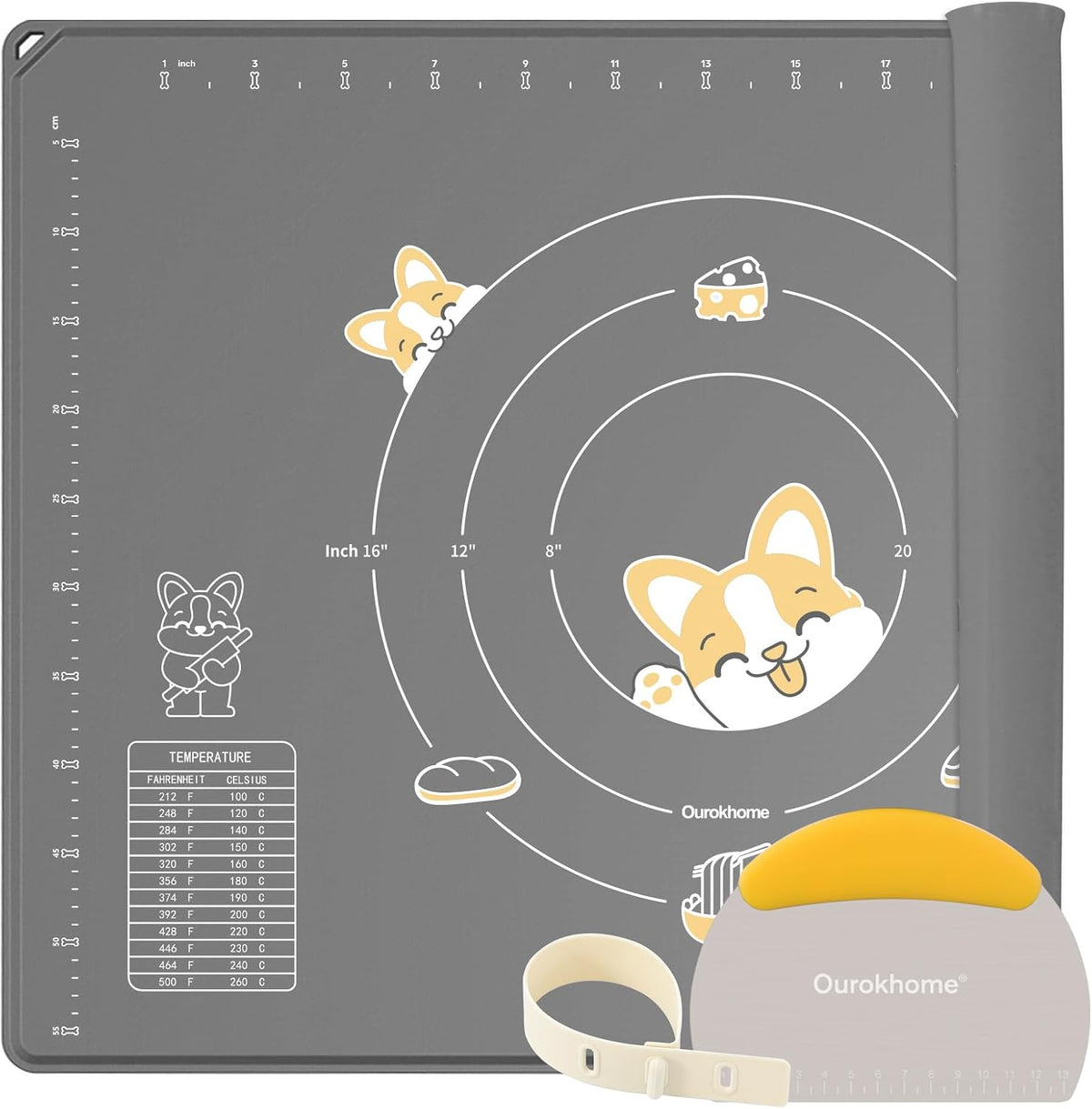 Silicone Baking Mat Sheet and Pastry Dough Cutter, 0.5 Inch Thick 20'' X 16" BPA free Silicone Rolling Mat, Non-Stick and Anti-Slip, Dishwasher Safe (Beige)