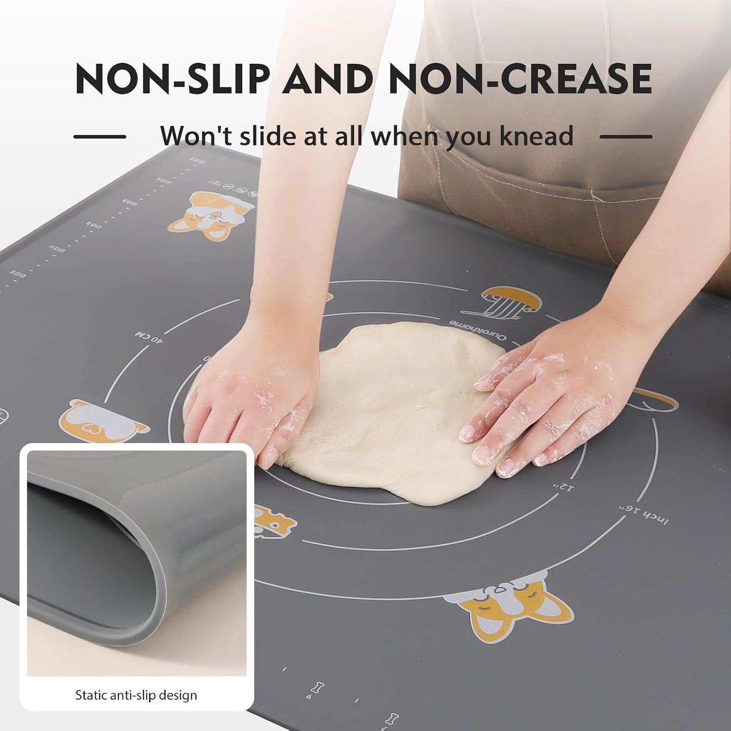 Silicone Baking Mat Sheet and Pastry Dough Cutter, 0.5 Inch Thick 20'' X 16" BPA free Silicone Rolling Mat, Non-Stick and Anti-Slip, Dishwasher Safe (Beige)
