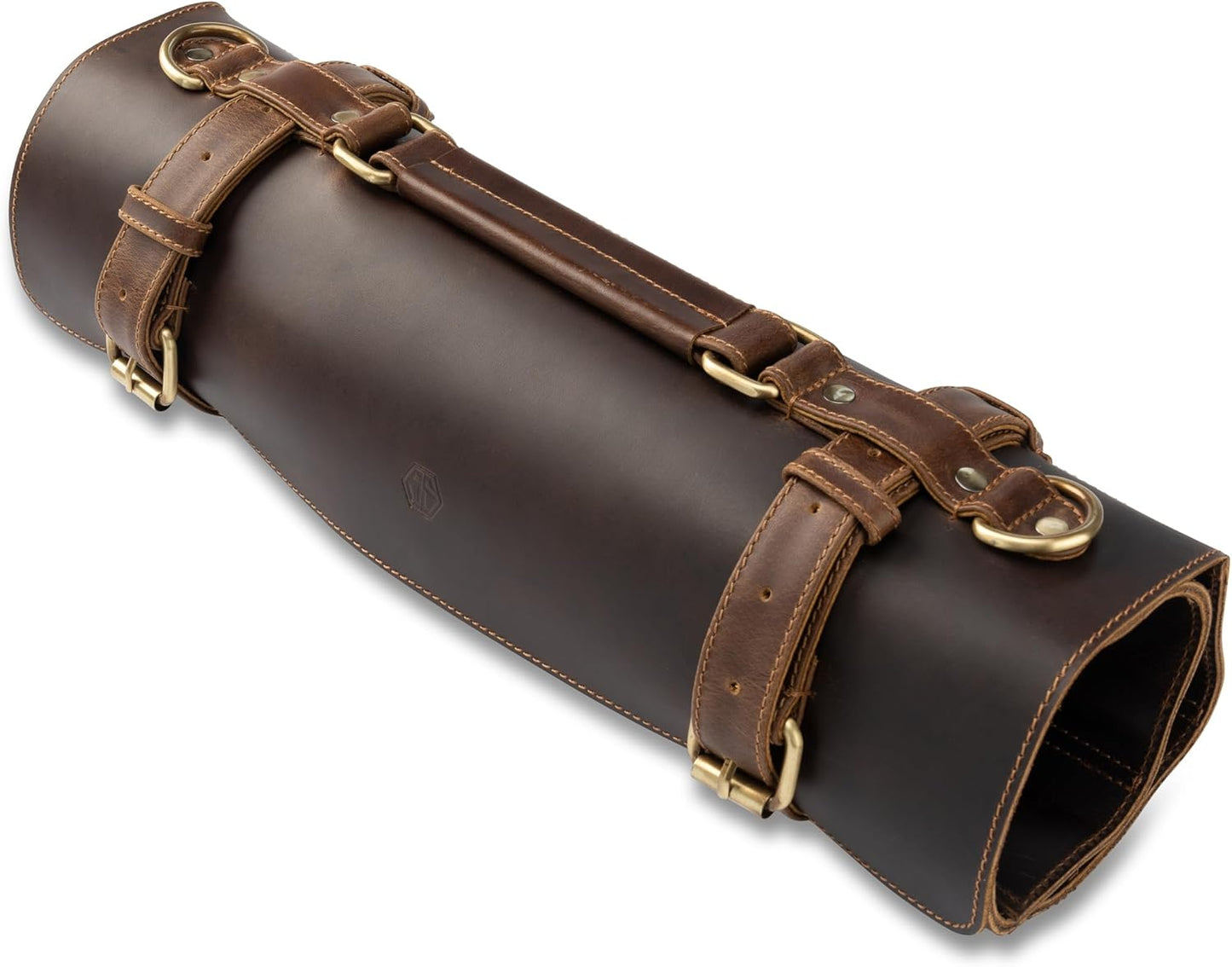 knife bag - XL knife roll storage case and extras, premium buffalo leather, chef's bag Ethan (Brown)