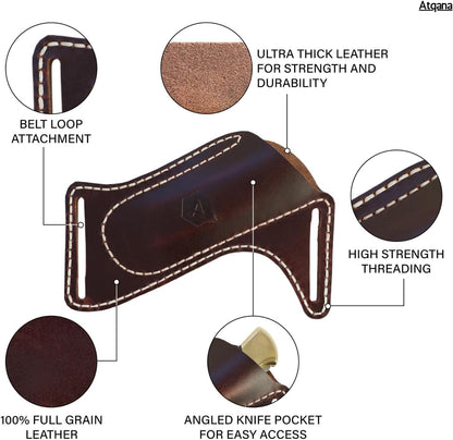 Leather Knife Sheath for Belt (Premium Leather) - Knife Holder for Belt with Side Draw Pocket for Folding Knife and EDC Gear (Extra Dark Brown) ®