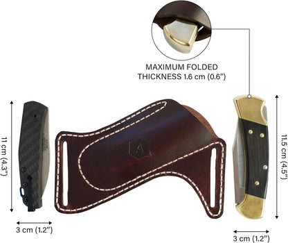 Leather Knife Sheath for Belt (Premium Leather) - Knife Holder for Belt with Side Draw Pocket for Folding Knife and EDC Gear (Extra Dark Brown) ®