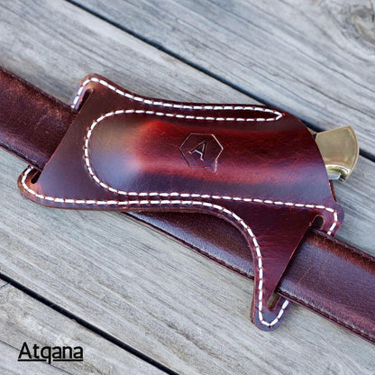 Leather Knife Sheath for Belt (Premium Leather) - Knife Holder for Belt with Side Draw Pocket for Folding Knife and EDC Gear (Extra Dark Brown) ®