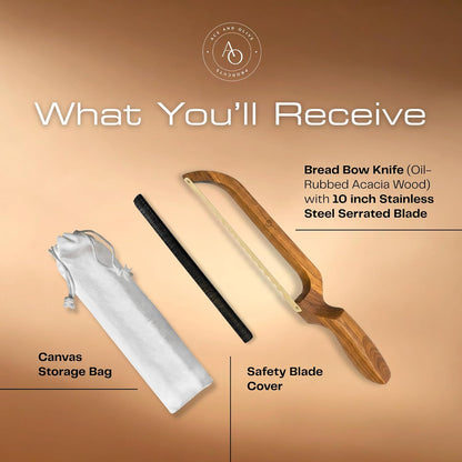 Bread Bow Knife for Homemade Bread Smooth Fiddle Bow Sourdough Cutter with Serrated Blade & Acacia Handle Slice Artisan Loaves Like a Pro