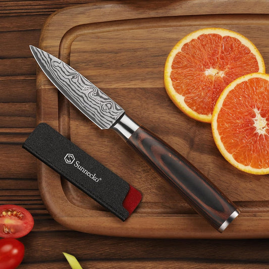 Small Kitchen Knife 3.5 Inch Paring Knife High Carbon Stainless Steel Fruit Knife with Wood Handle, Sharp Knife for Cutting Tomatoes with Gift Box