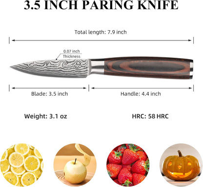 Small Kitchen Knife 3.5 Inch Paring Knife High Carbon Stainless Steel Fruit Knife with Wood Handle, Sharp Knife for Cutting Tomatoes with Gift Box