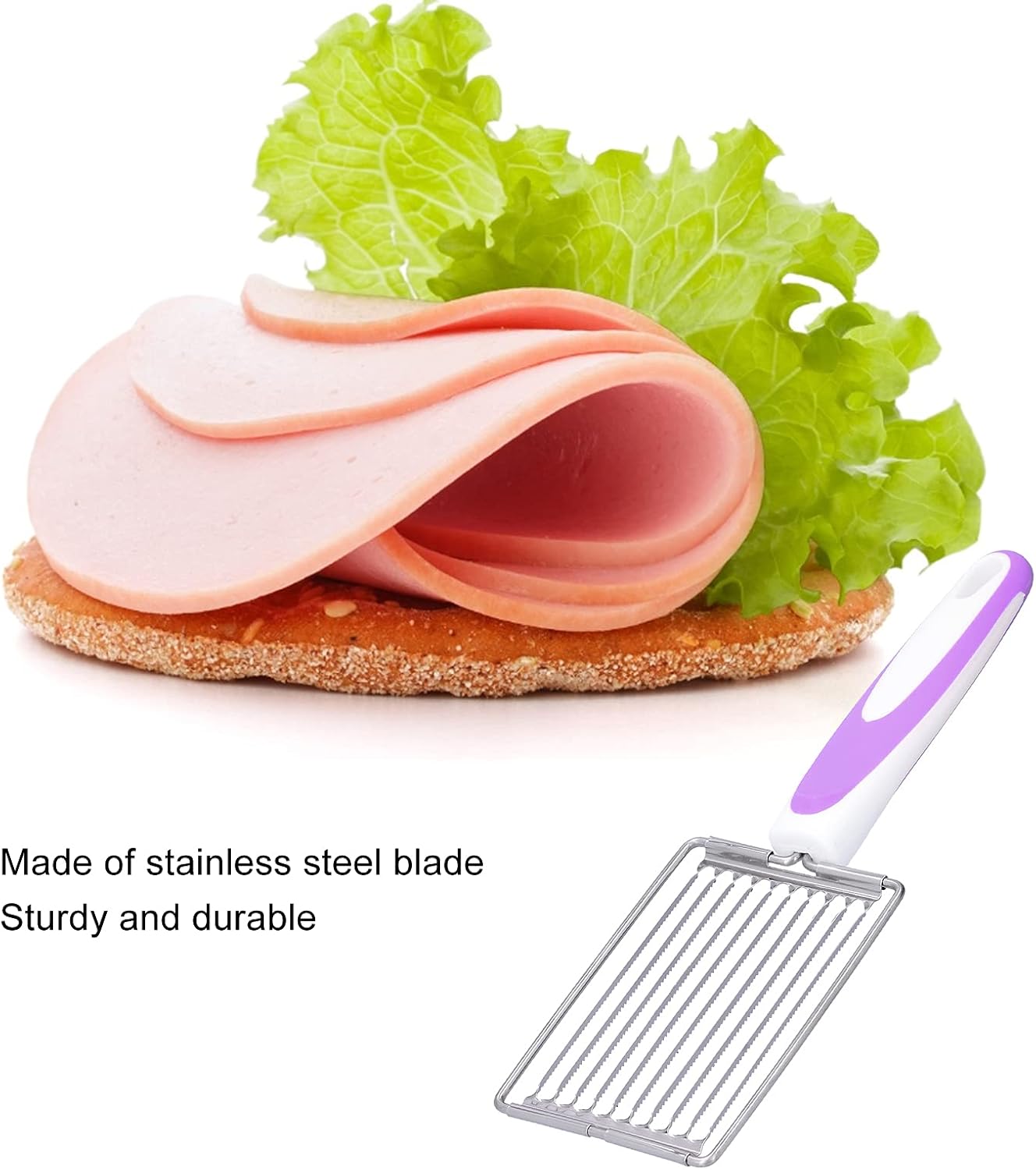 Luncheon Meat Cutter,Stainless Tomato Slicer Fruits Cutter Luncheon Meat Slicer with Handle Cheese Boiled Egg Ham Tomato Serrated Slicing Knife
