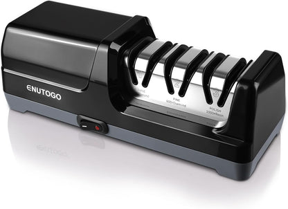 Knife Sharpener, 3-Stage Electric Knife Sharpener for Kitchen Knives, 100% Diamond Abrasive with Quick Sharpening & Polishing, Professional Sharpening Tool with Metal Dust Collection Box
