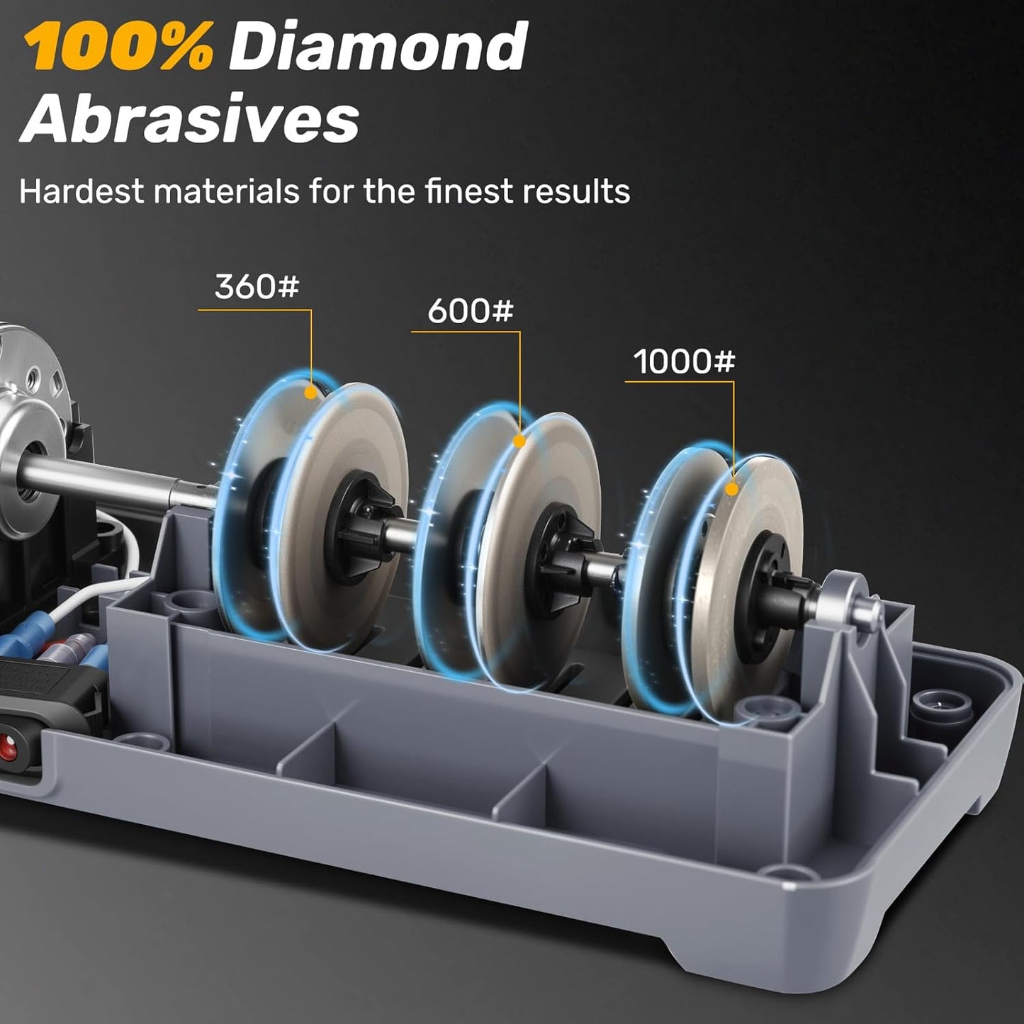 Knife Sharpener, 3-Stage Electric Knife Sharpener for Kitchen Knives, 100% Diamond Abrasive with Quick Sharpening & Polishing, Professional Sharpening Tool with Metal Dust Collection Box