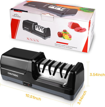 Knife Sharpener, 3-Stage Electric Knife Sharpener for Kitchen Knives, 100% Diamond Abrasive with Quick Sharpening & Polishing, Professional Sharpening Tool with Metal Dust Collection Box