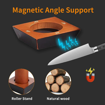 Rolling Knife Sharpener, Multi-Angle Knife Sharpening Tool with Industry Diamonds for Kitchen Knives - Knife Sharpener Kit Offers 15, 20, 18, 22 Degree Sharpening, large, Wood