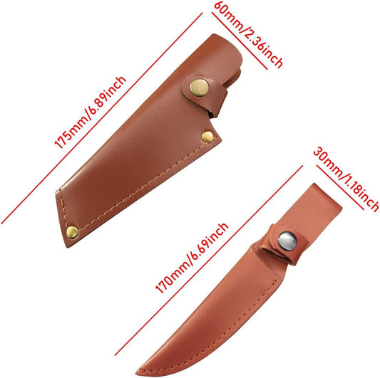 2 Pack Knife Sheath Leather Holster Cover Protector Sleeve Case Guards Pouch with Belt Loop and Snap Closure for 5'' 4'' Fixed Blade Straight Knives Outdoor Camping Hunting