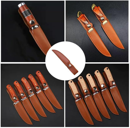 2 Pack Knife Sheath Leather Holster Cover Protector Sleeve Case Guards Pouch with Belt Loop and Snap Closure for 5'' 4'' Fixed Blade Straight Knives Outdoor Camping Hunting