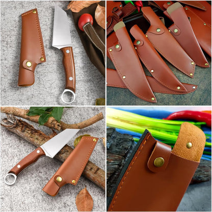 2 Pack Knife Sheath Leather Holster Cover Protector Sleeve Case Guards Pouch with Belt Loop and Snap Closure for 5'' 4'' Fixed Blade Straight Knives Outdoor Camping Hunting
