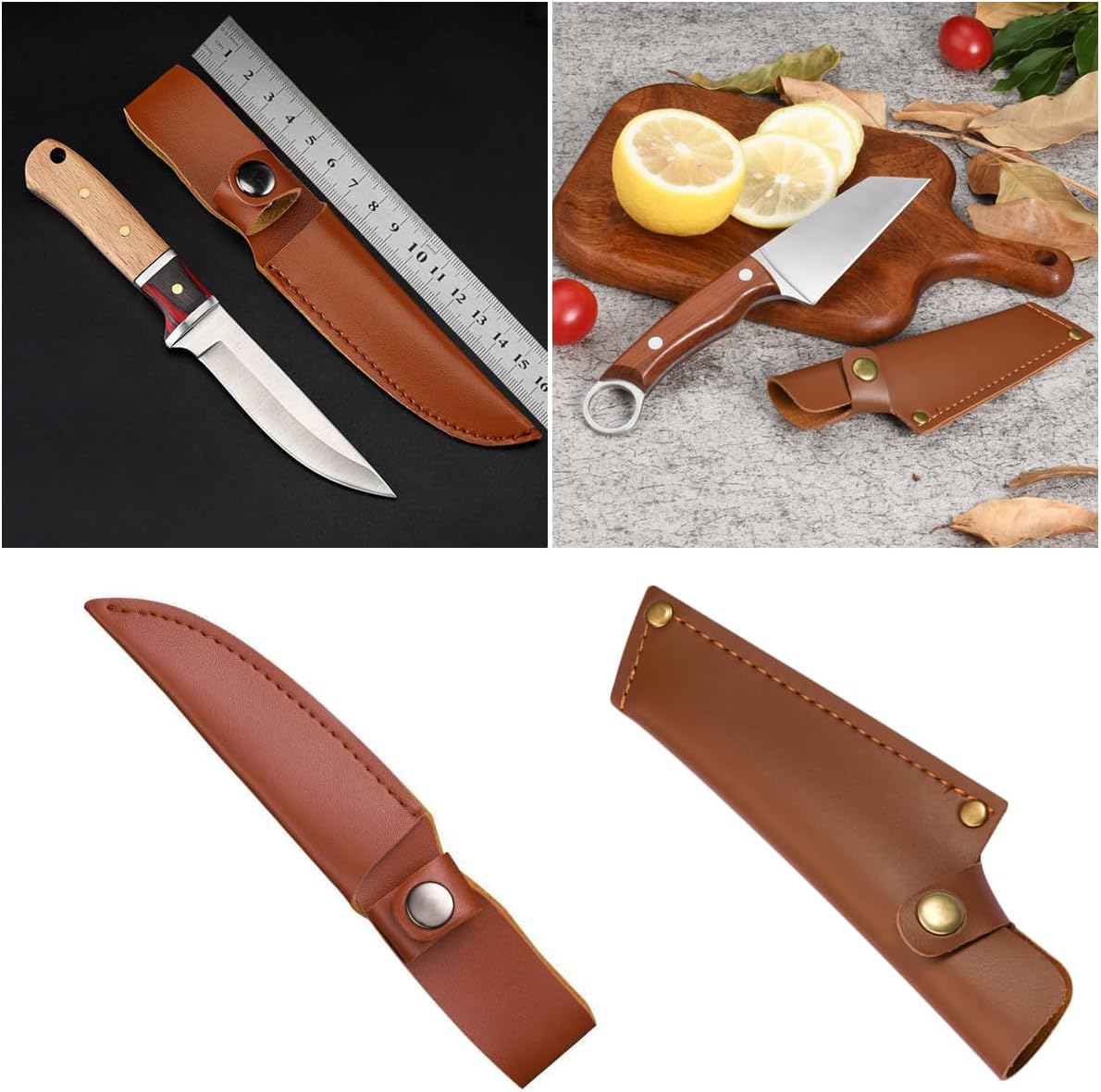 2 Pack Knife Sheath Leather Holster Cover Protector Sleeve Case Guards Pouch with Belt Loop and Snap Closure for 5'' 4'' Fixed Blade Straight Knives Outdoor Camping Hunting