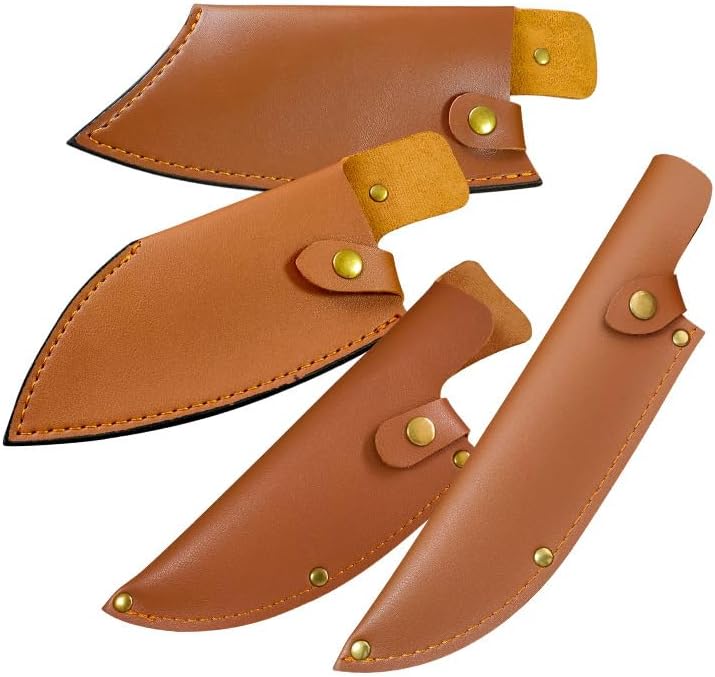 2 Pack Knife Sheath Leather Holster Cover Protector Sleeve Case Guards Pouch with Belt Loop and Snap Closure for 5'' 4'' Fixed Blade Straight Knives Outdoor Camping Hunting