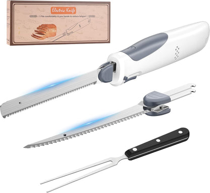 Cordless Electric Knife for Meat Slicing, 8V Electric Carving Knife for Fish, Bread, Turkey, Rechargeable Meat Cutter with Reciprocating Stainless Steel Blades, Safety Lock